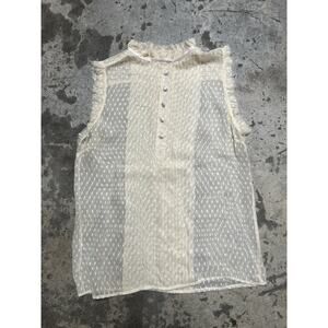 YAYA Silk Blouse Women’s Cream Sheer Button Up Size M Ruffle‎